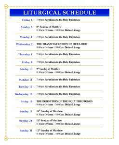 Liturgical schedule AUGUST 2025