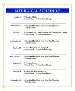 Liturgical Schedule – October 2026